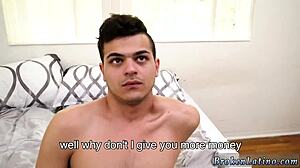 Hot hunk moans during first bareback jerk off