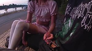 Outdoor extreme fun fucking teen in front of strangers.