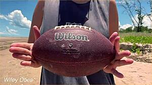 wife dares to play football nude at clothed beach