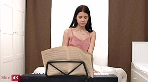 sofa weber's music lesson turns to anal with petite brunette