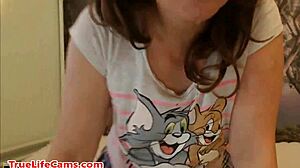 Brunette girlfriend bent over in doggystyle, dripping sloppy