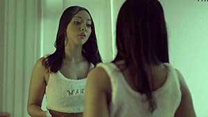 behind the scenes, a pretty brunette gets her cute ass fucked interracial style