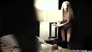 Innocent teen 18+ babysitter wakes to boss jerking off over her body.