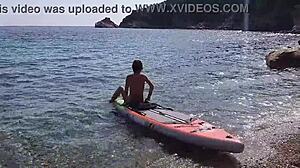 A natural girl gets her pussy creampied on a beach rock