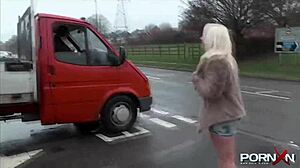 Mature Blonde Babe Exposes Her Natural Tits and Pisses in Public Streets.