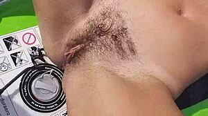 A natural girl gets her pussy creampied on a beach rock