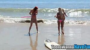 three teen 18+ amateurs in party group scene