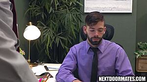 Gay office workers argue then fuck bareback