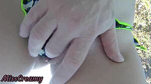 teen student fingers my pussy in public pool - risky!