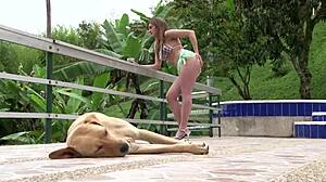 Teen Blonde Fucks Hardcore in Pool, SantaLatina!