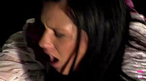 Knight fucks hot brunette outdoors all night