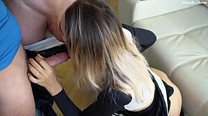 sexy young cheerleader handles two cocks with ease