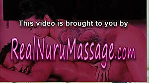 Wet masseuse gives handjob