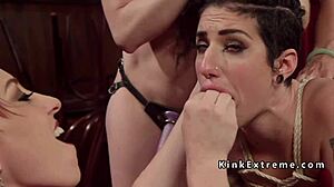 this lesbian foursome whipping and fucking with bondage is intense 😈