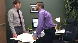 Gay office workers argue then fuck bareback