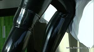 Look at Aimee posing in sexy black latex!