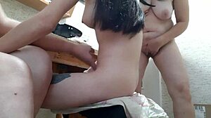 lesbian illusion girls party with dirty talk and orgasms in kitchen