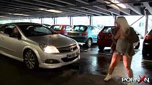 Mature Blonde Babe Exposes Her Natural Tits and Pisses in Public Streets.