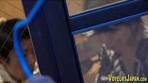 Japanese babe fingered and licked outdoors while watched