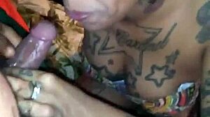 Ebony Ex Sucks Tattooed Cock While Boyfriend Works