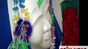 Fat big tit slut fucked by two monster cocks and cumming.