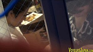 Japanese babe fingered and licked outdoors while watched