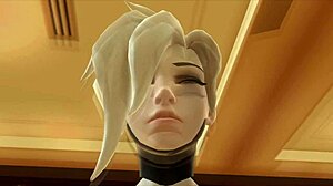 Blonde mercy fucked in ass and pussy during waifu sex simulator