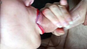 close up homemade blowjob with cum swallow by teen brunette