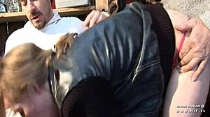 Horny French Blonde in Anal Threesome with Old Man