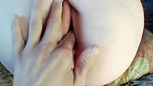 Pushing aside stepsister's panties to lick her shaved pussy during masturbation.