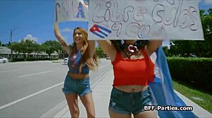 In the caribbean, cuban big tit sluts share a cock in a wild foursome.