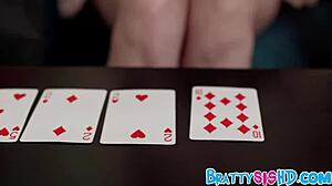 simon says stick it in your annoying stepsis during 3some group striptease with petite redhead