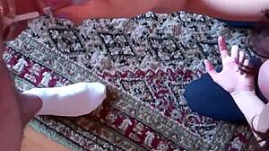 The mistress traps her slave in an unbreakable scissorhold domination