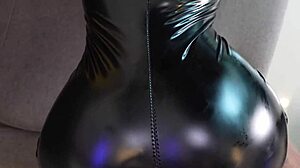 horny brunette in latex deepthroats big cock then gets fucked hard doggy style