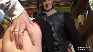 Horny French Blonde in Anal Threesome with Old Man