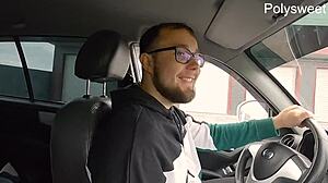 hot blowjob in the car and cheeky pegging in a public place bitch moans