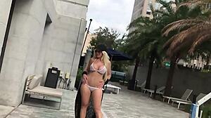 Blonde Milf Masturbates in Sheer Bikini at Public Pool!