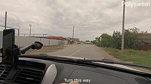 hot blowjob in the car and cheeky pegging in a public place bitch moans