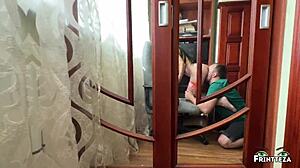 stepson helps stepmom after creampie in pussy