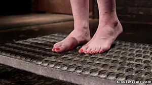 Petite Slave's Clit Fondled While Bound in Rough Bondage