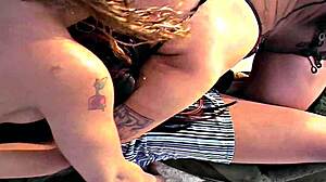 Chyna White dominates rough outdoor threesome with intense dildo insertion.