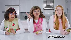 Nerdy Girlfriends In Glasses Share Cocks In Book Club Foursome At Night Club