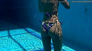 Russian Milf Mary Kalisy Touches Herself in Bikini by Pool.