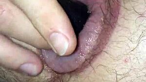 i fucked my puffy man pussy with a toy, feeling every inch stretch me wide in my homemade setup