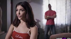 Jane Wilde seduces Charles Dera, dropping to her knees to suck his big cock