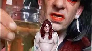 bisexual sissy male naked and exposed, swallowing pee