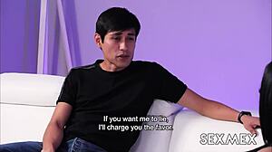 Michelle Aldrete gets blackmailed into hardcore action with big tits and ass in heels.