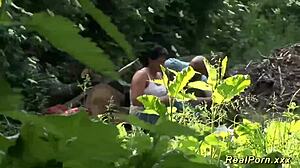 horny german couple fucks outdoors with big natural tits exposed for voyeurs