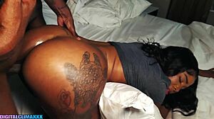 Amateur ebony girl SUCKS & FUCKS monster BBC during NETFLIX & CHILL