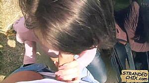 Amazing teen belle claire in hidden pov spying on hitchhiker pickup